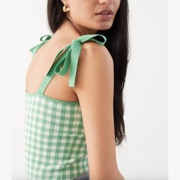 & Other Stories Green Gingham Tie Body Suit Small - Picture 1 of 5